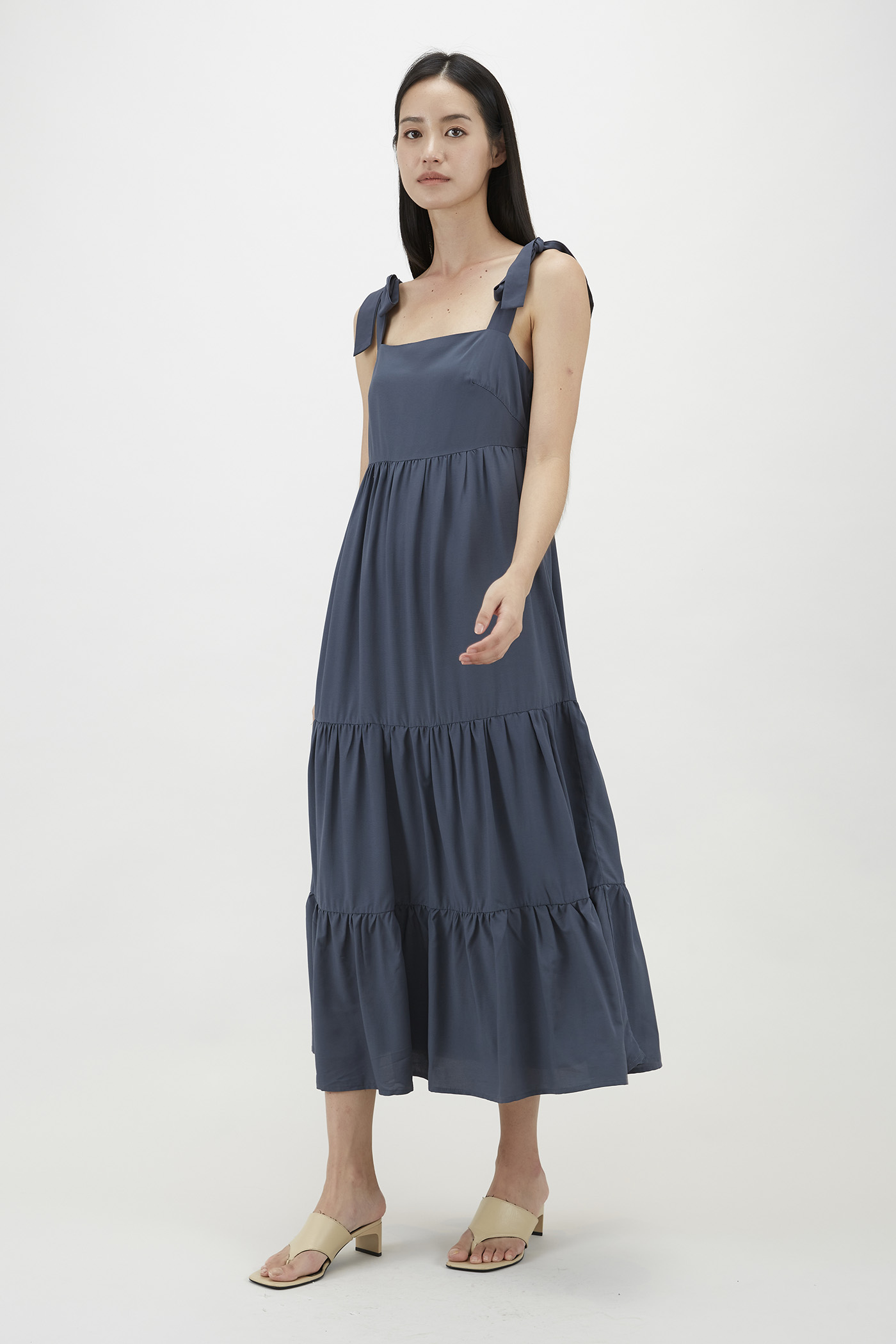 Greeta Tie-Strap Tiered Dress