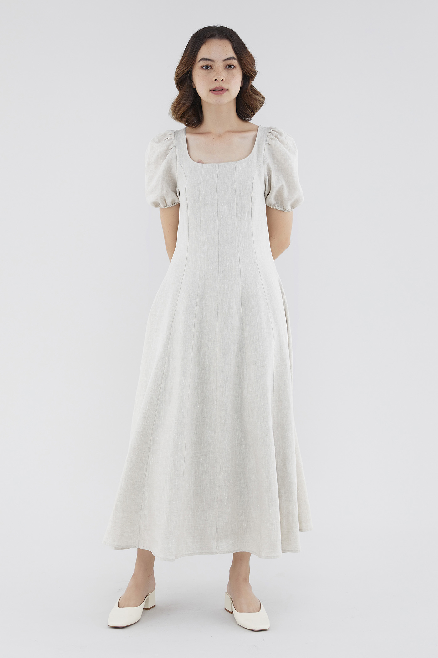 Pollee Linen Puff-Sleeve Dress