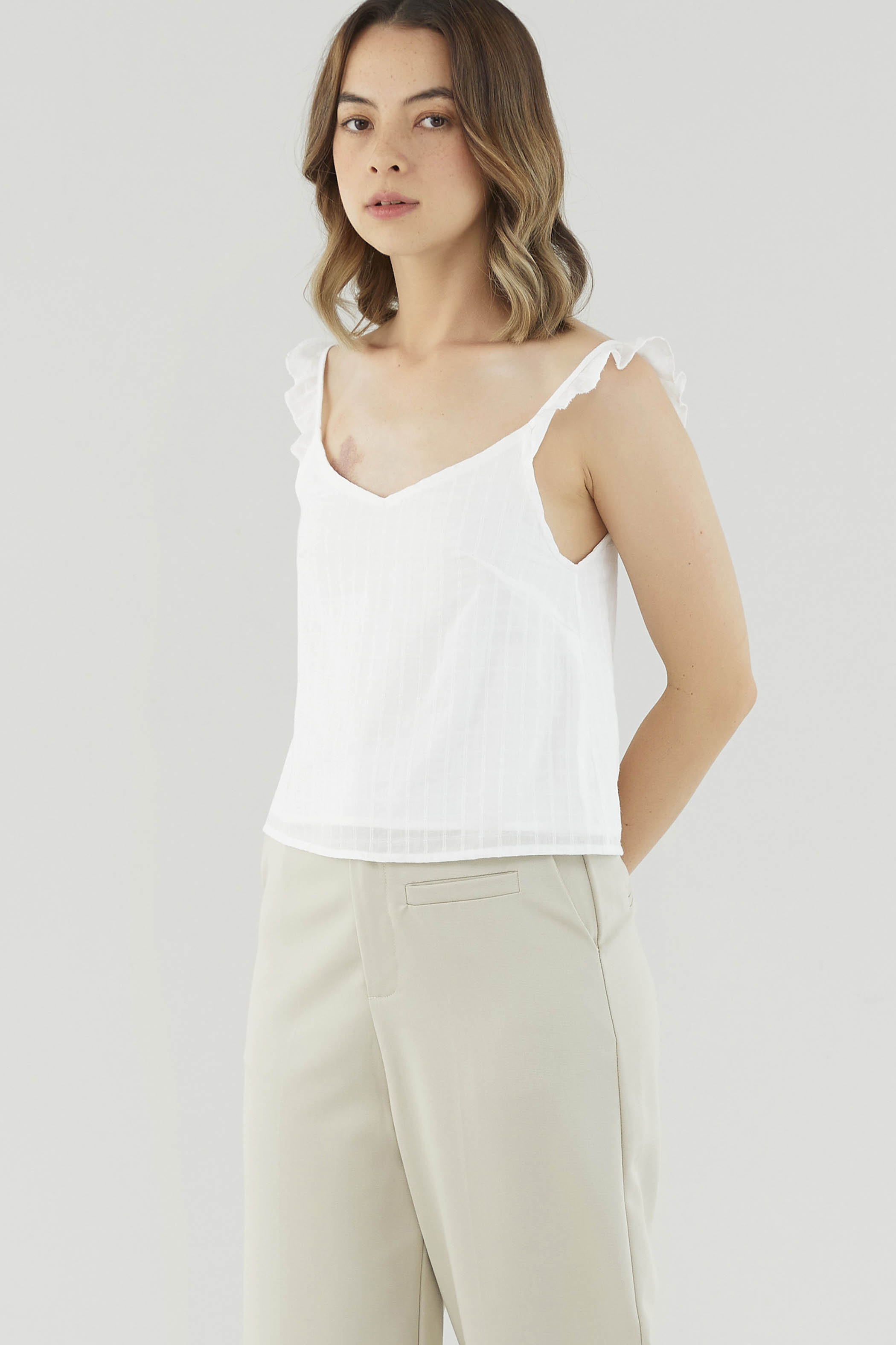 Nessy Ruffle Strap Broderie Top