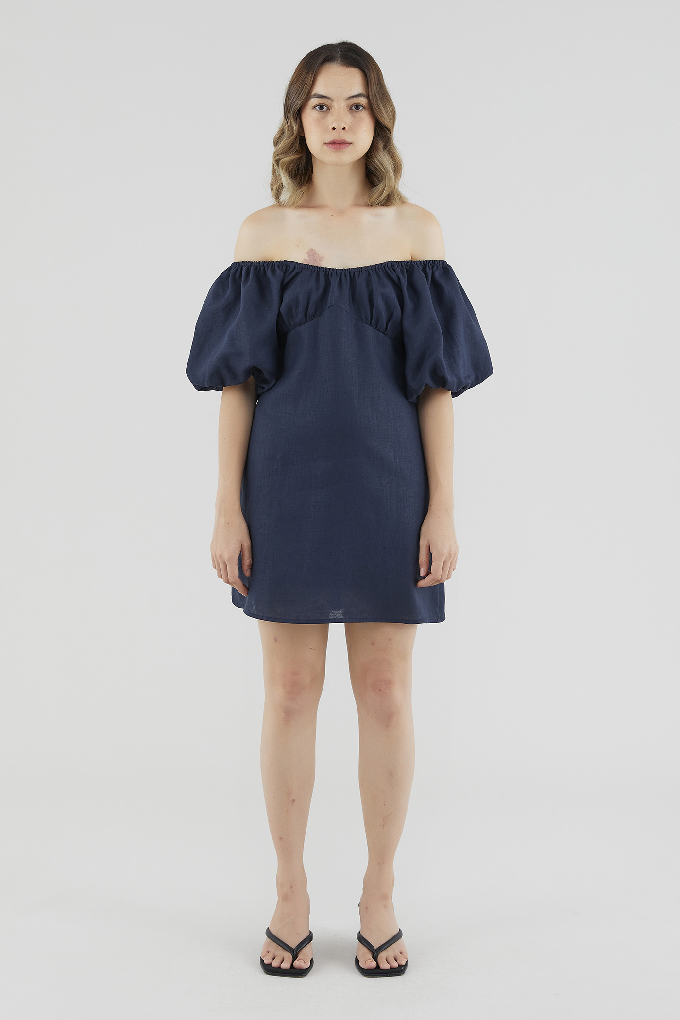 Bradee Linen Puff-Sleeve Dress