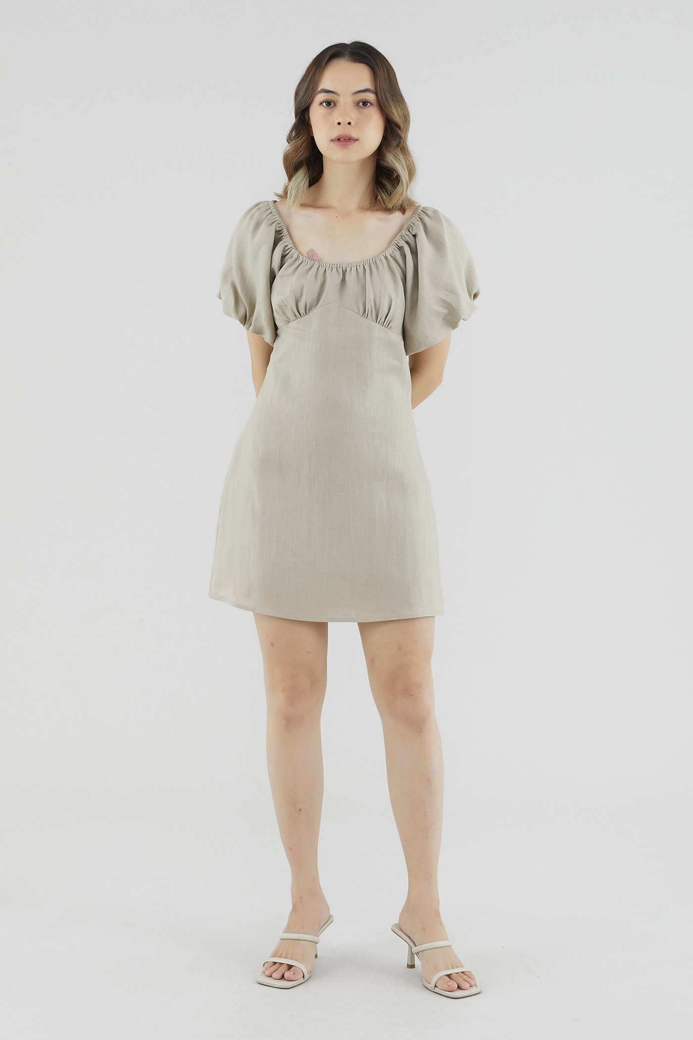 Bradee Linen Puff-Sleeve Dress