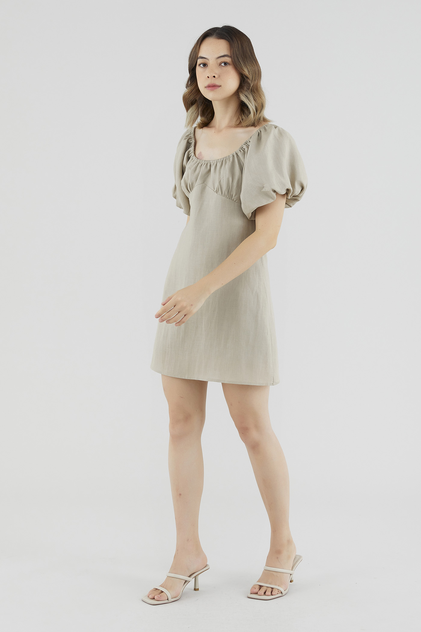 Bradee Linen Puff-Sleeve Dress