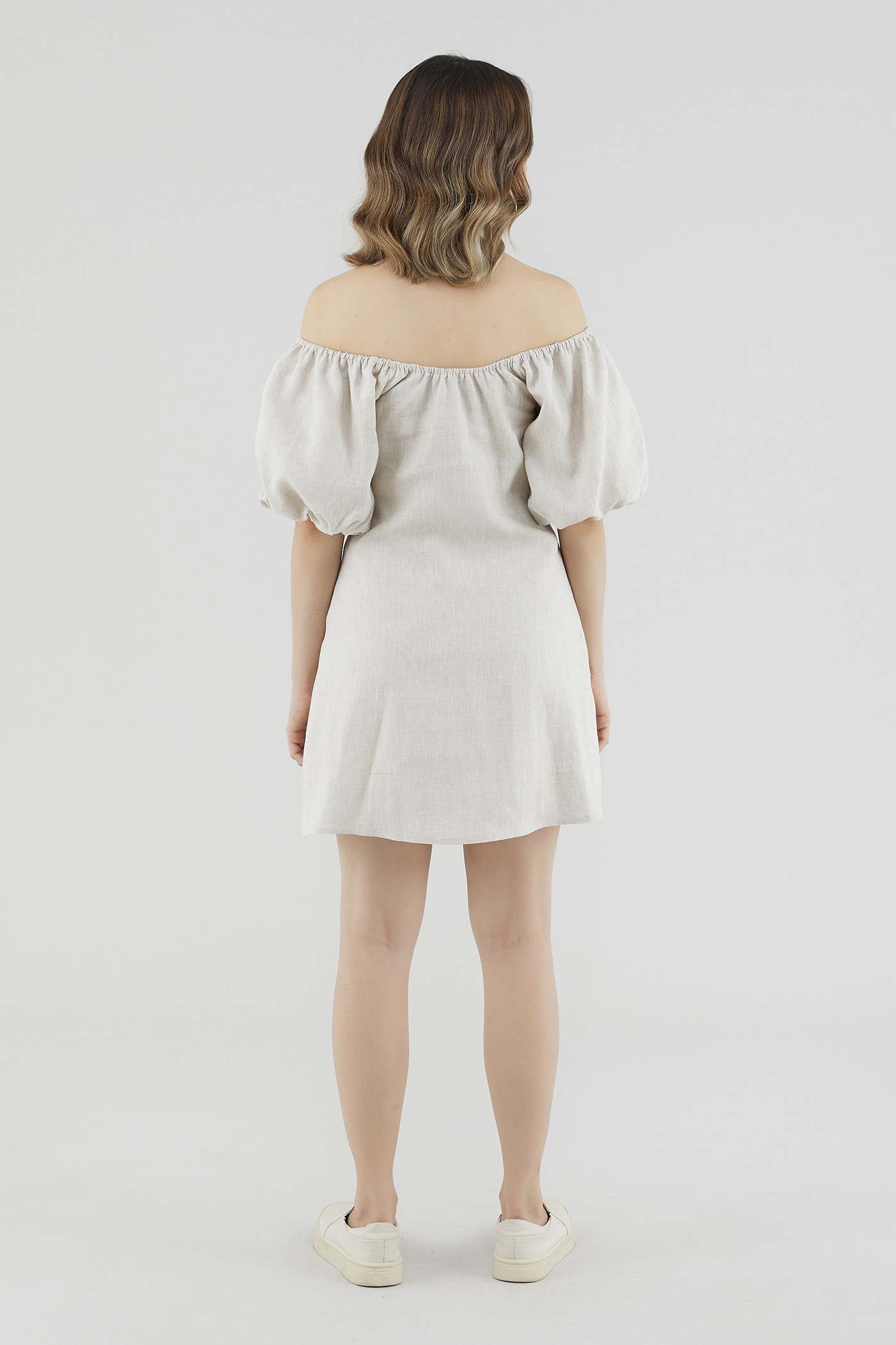 Bradee Linen Puff-Sleeve Dress