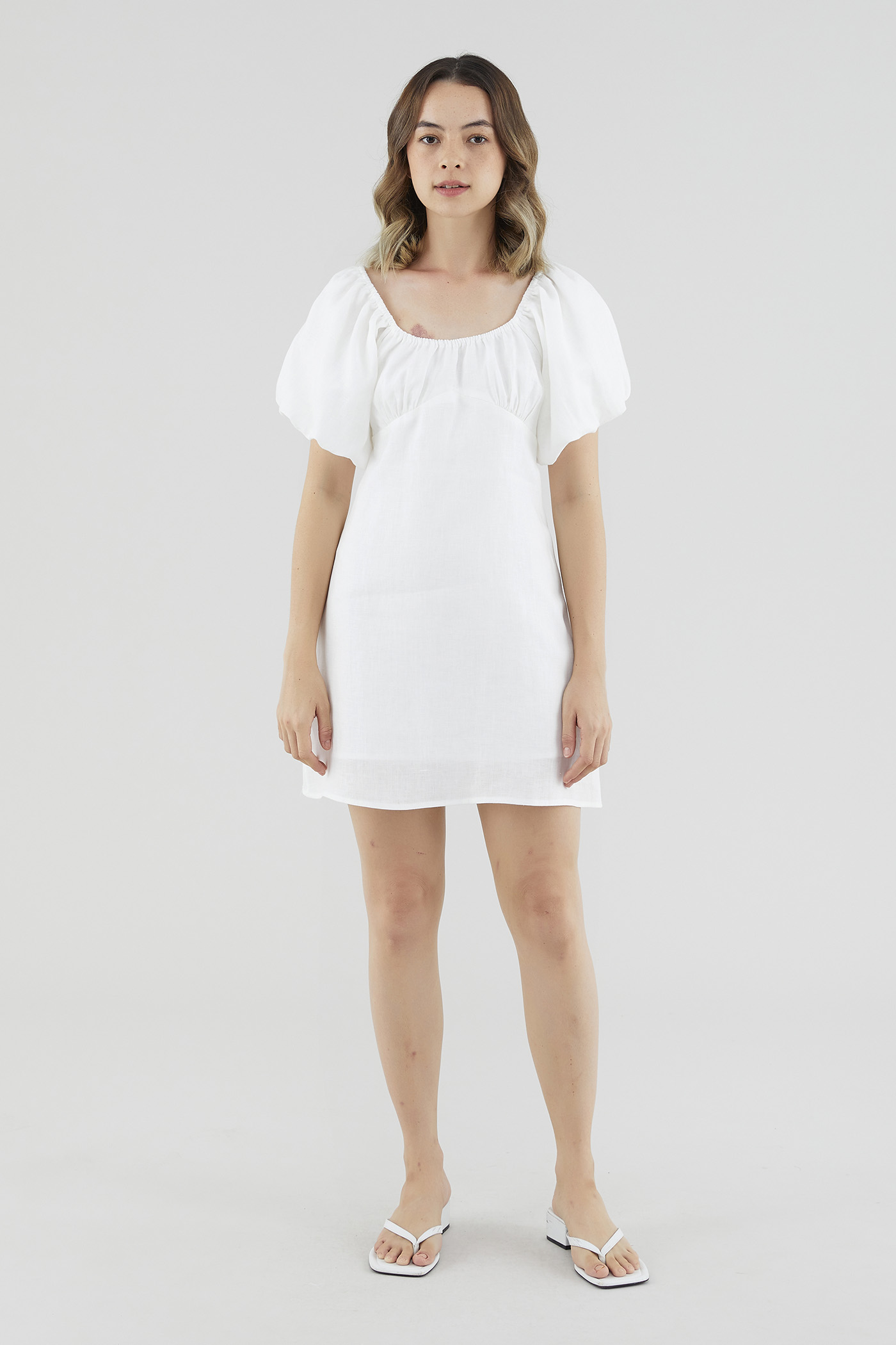 Bradee Linen Puff-Sleeve Dress