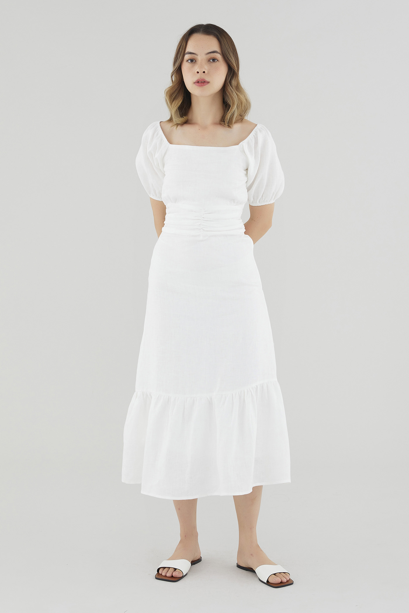Ulyssa Linen Ruched Waist Dress