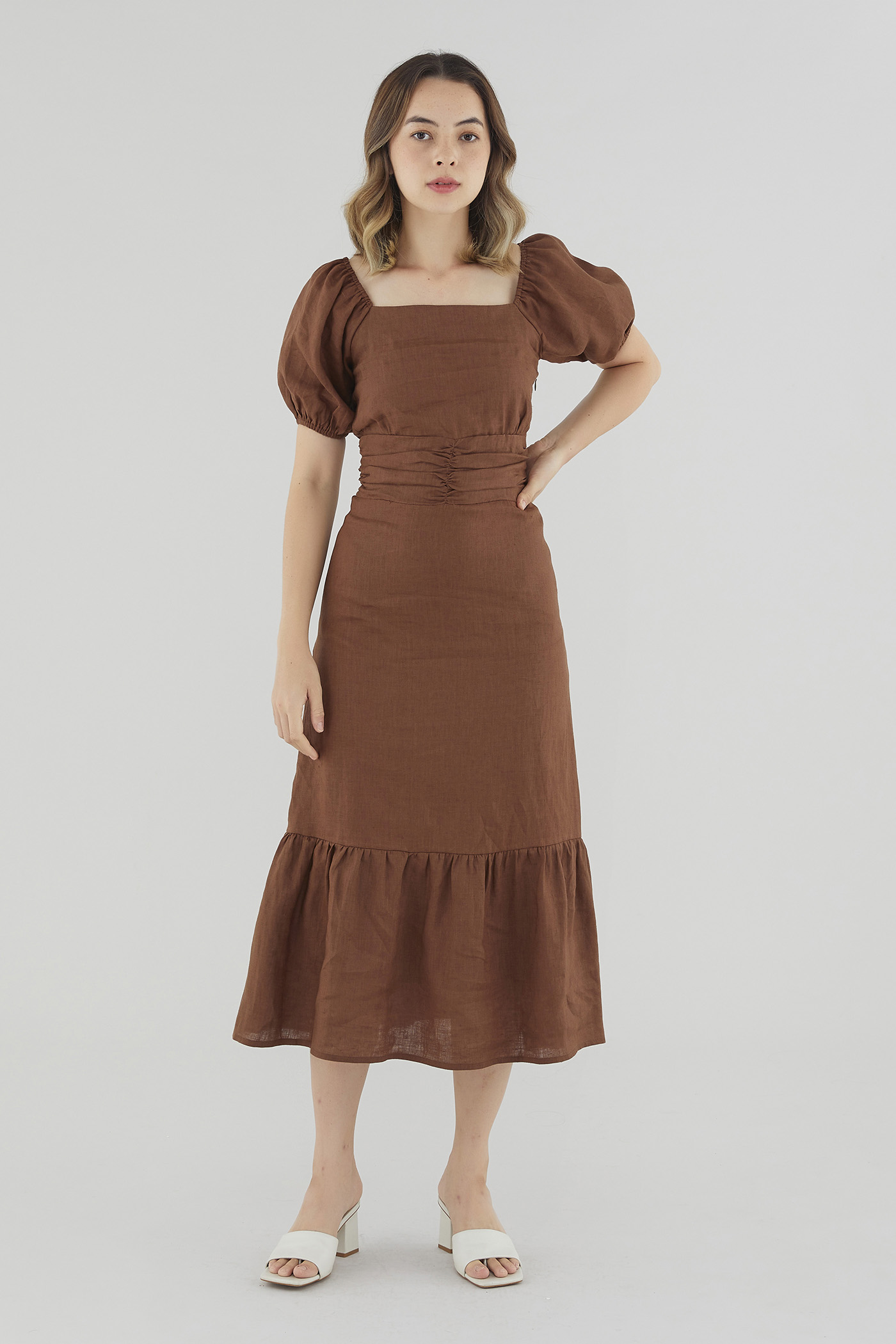 Ulyssa Linen Ruched Waist Dress