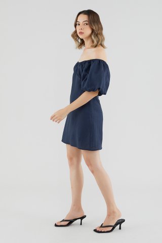 Bradee Linen Puff-Sleeve Dress