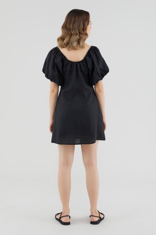 Bradee Linen Puff-Sleeve Dress