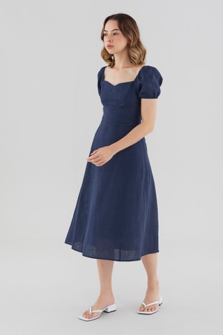 Danyka Linen Puff-Sleeve Dress