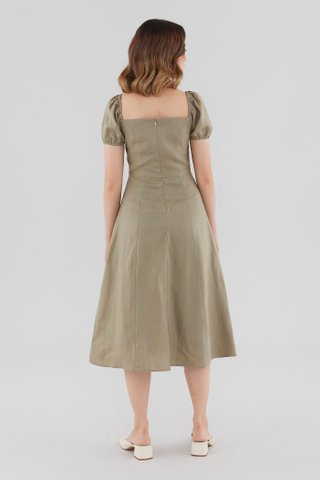 Danyka Linen Puff-Sleeve Dress