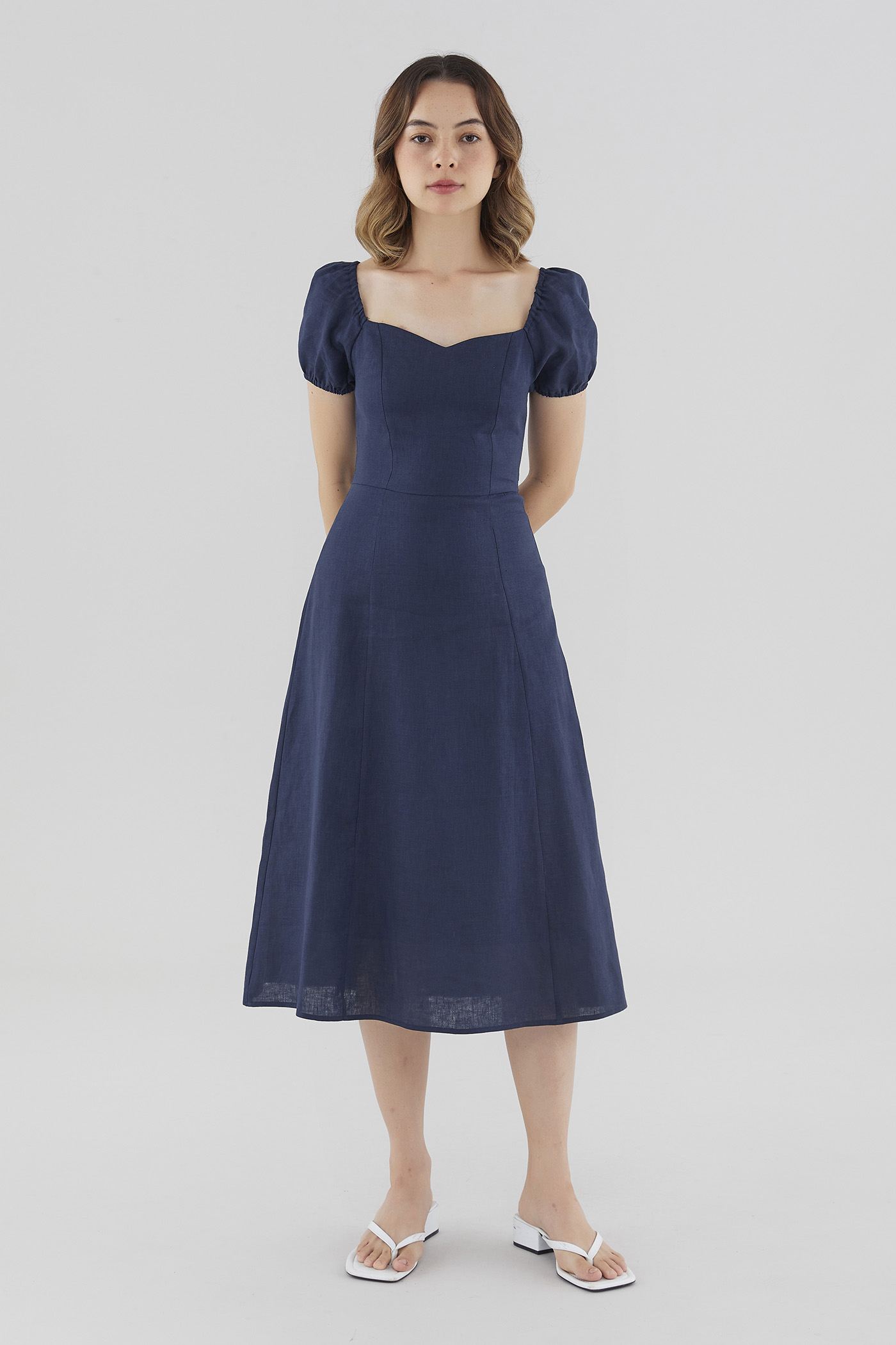 Danyka Linen Puff-Sleeve Dress