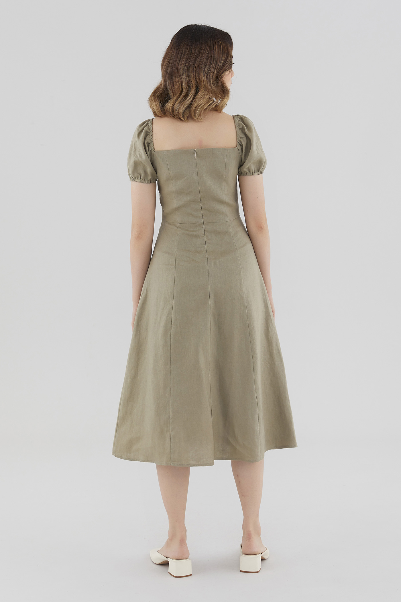 Danyka Linen Puff-Sleeve Dress