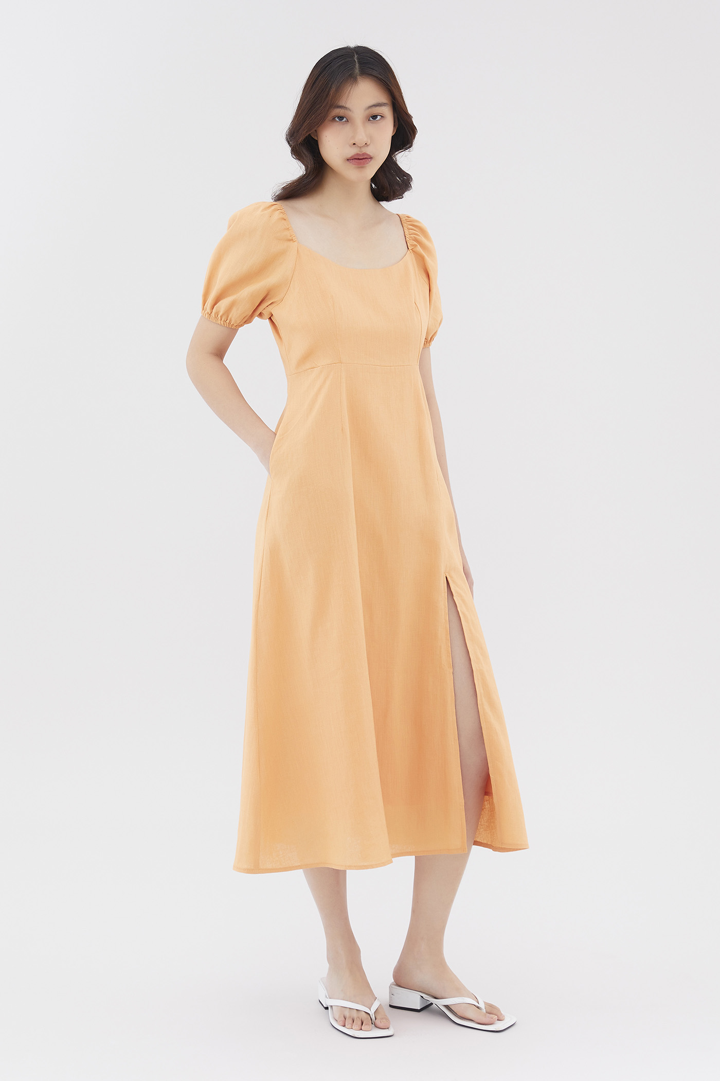 Logan Linen Puff-Sleeve Dress