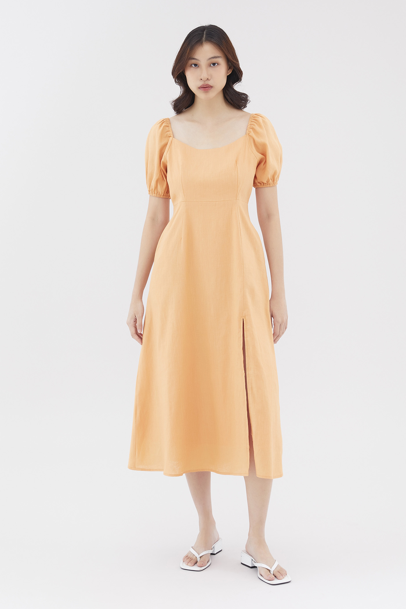 Logan Linen Puff-Sleeve Dress