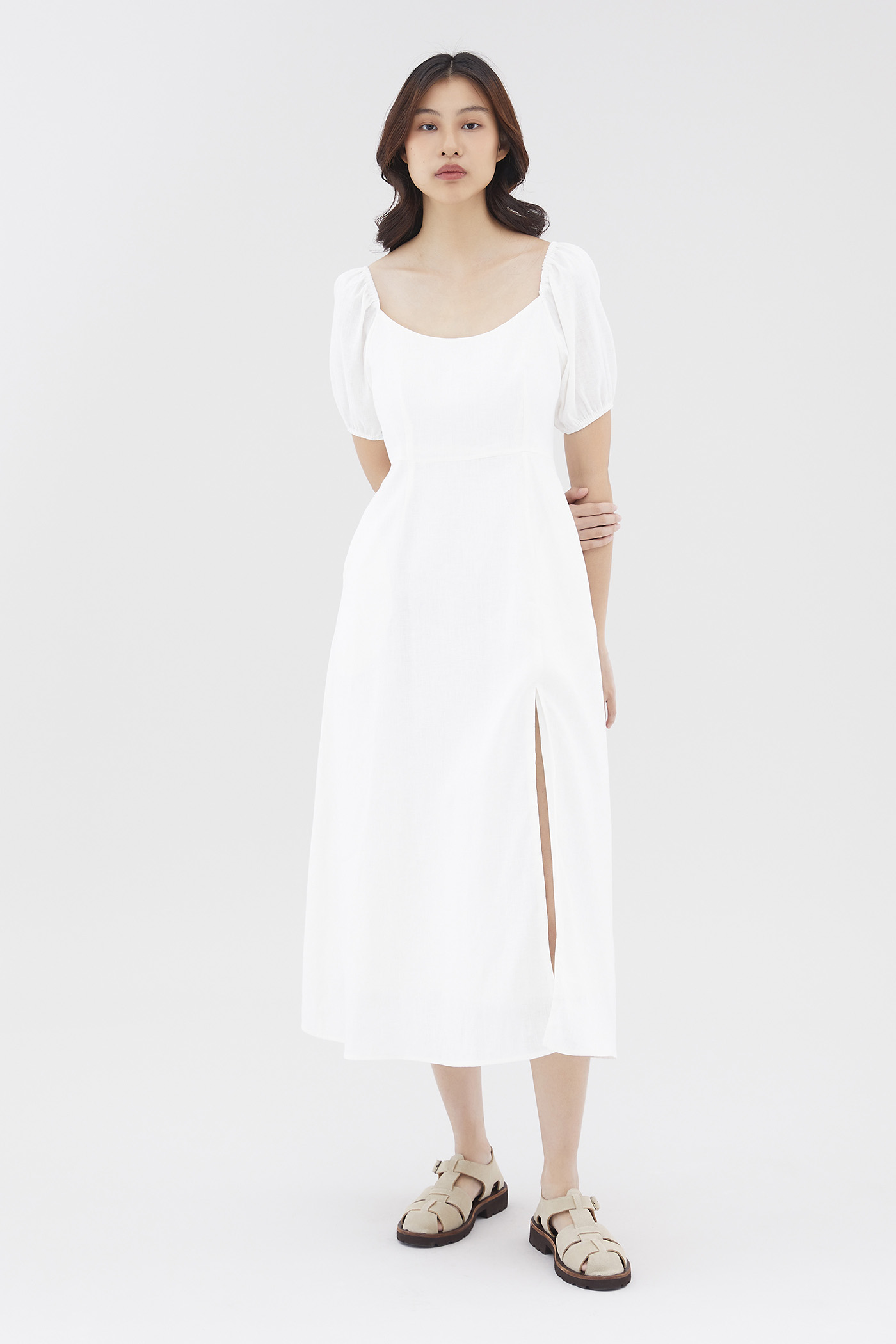 Logan Linen Puff-Sleeve Dress