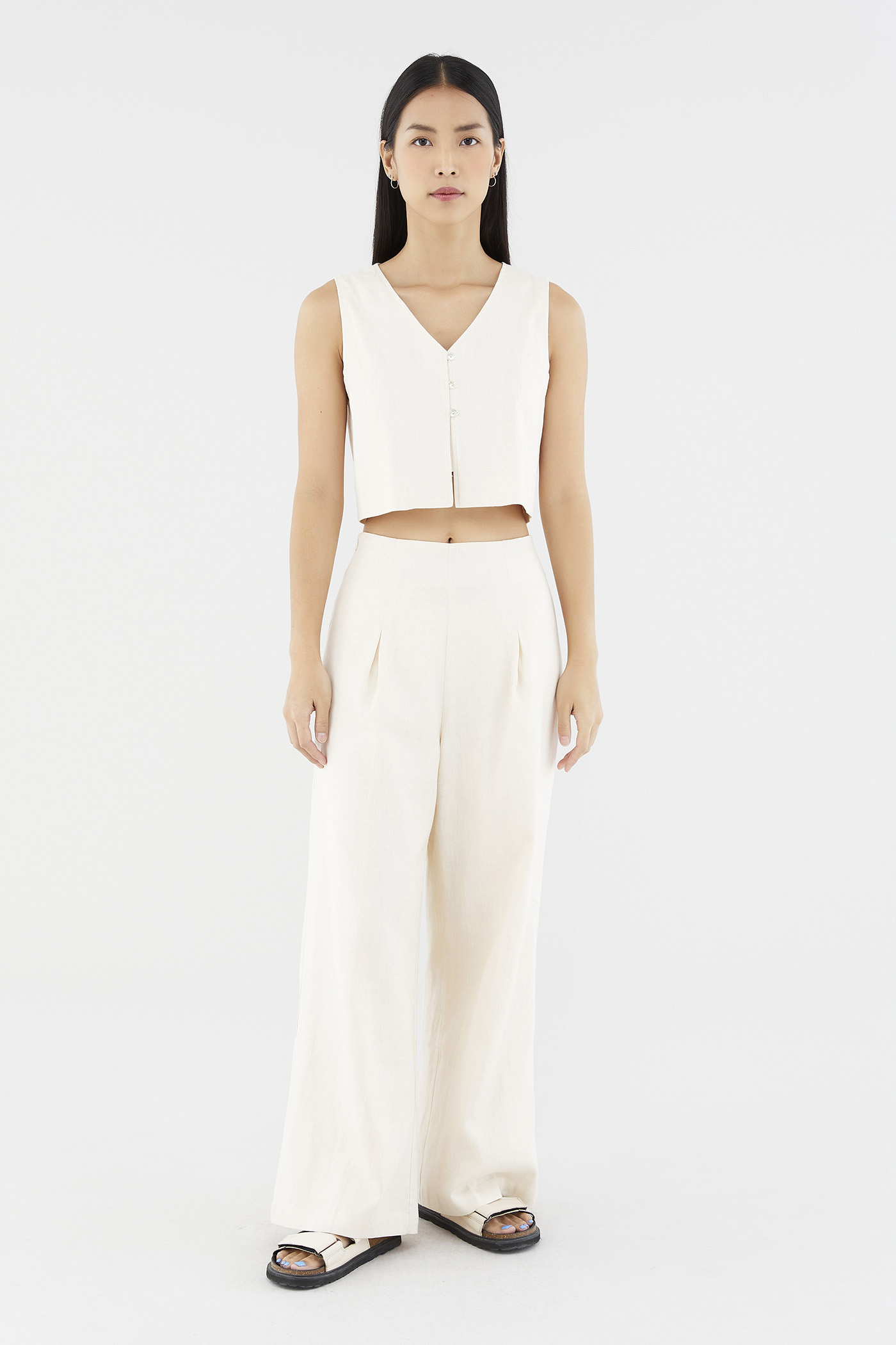 Mabel Linen Mid-Rise Wide Leg Pants