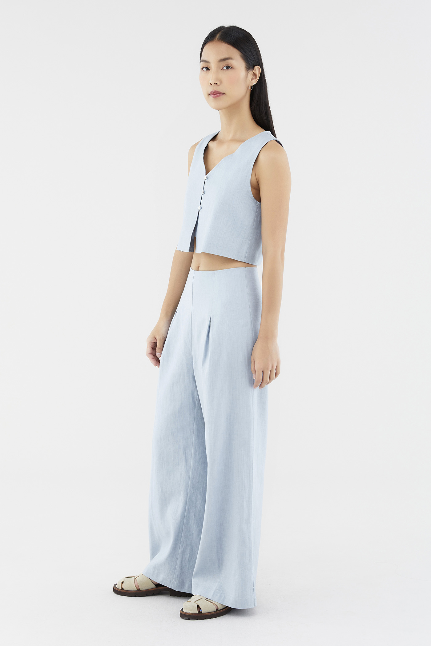 Mabel Linen Mid-Rise Wide Leg Pants