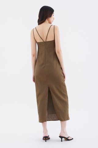Erucia Linen Double-Strap Slit Dress