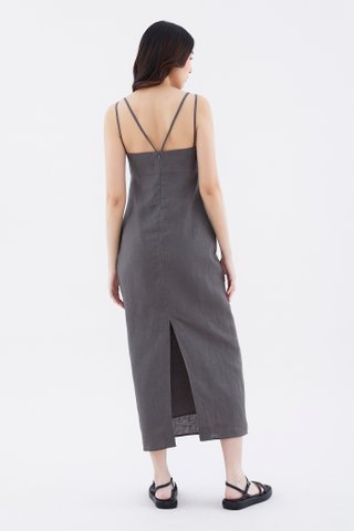 Erucia Linen Double-Strap Slit Dress