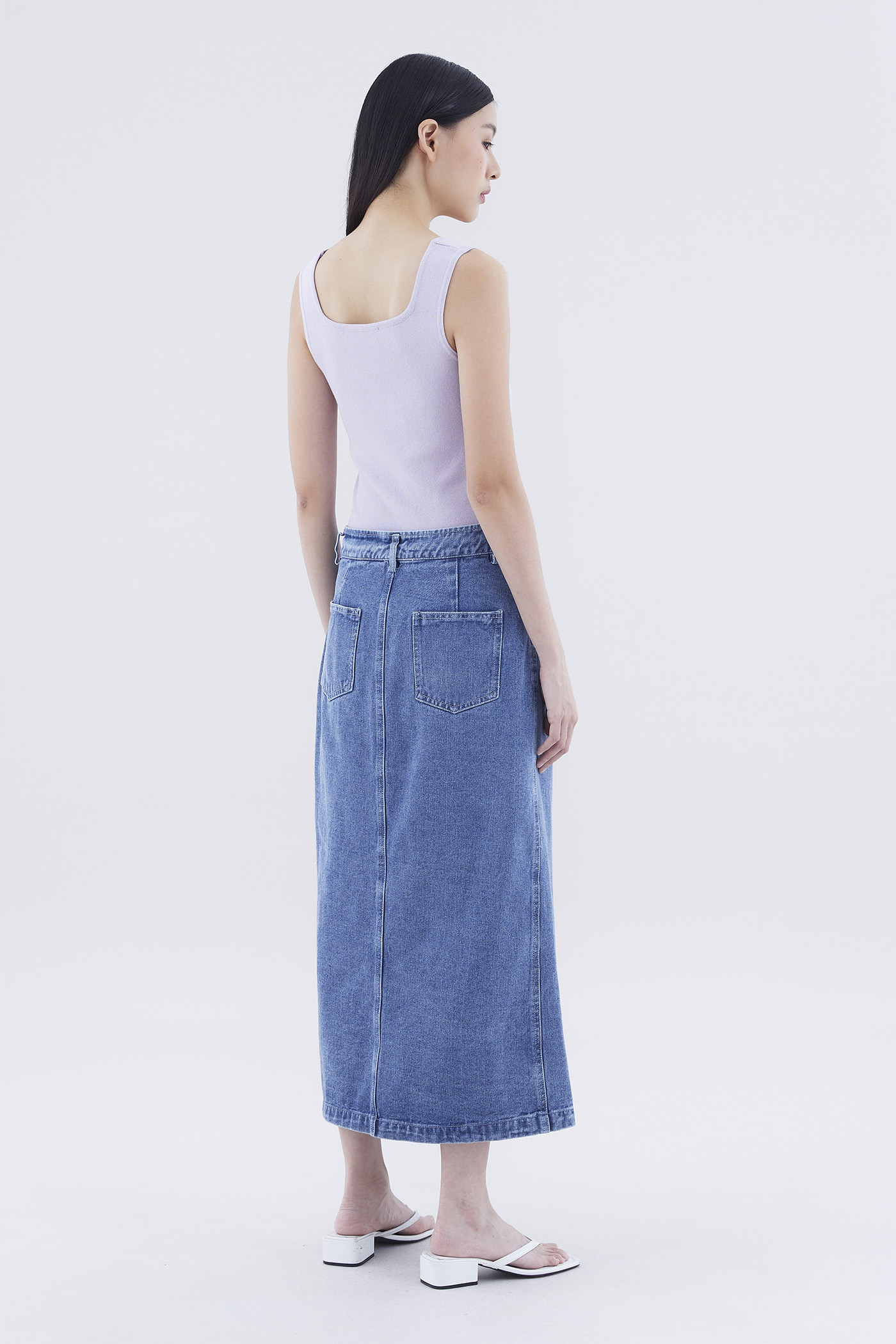 Dreya High-Rise Button-Down Denim Straight Skirt