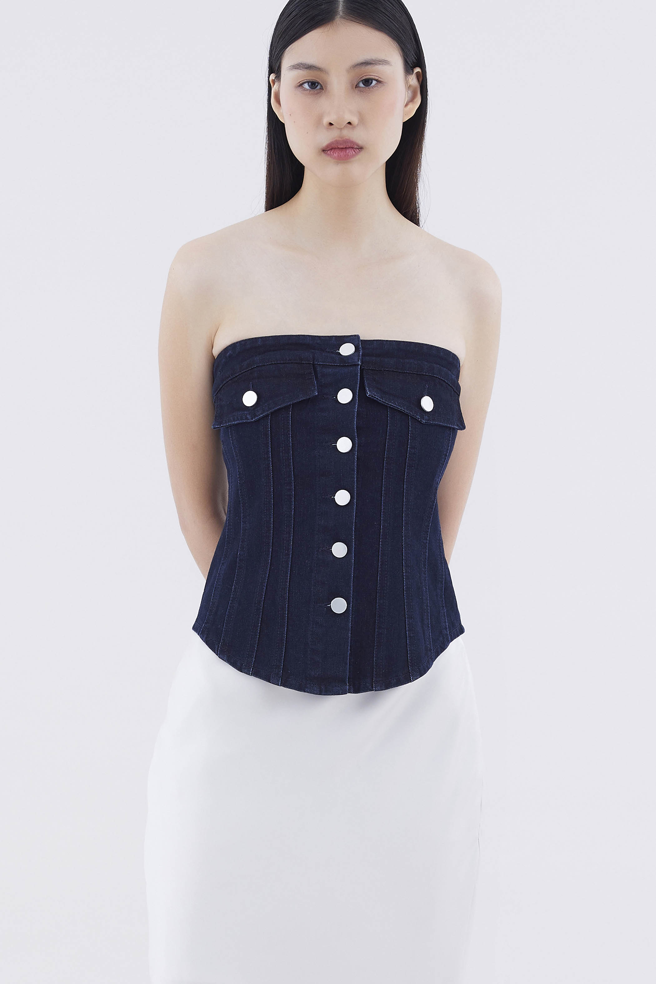 Paisie Button-Down Denim Tube Top
