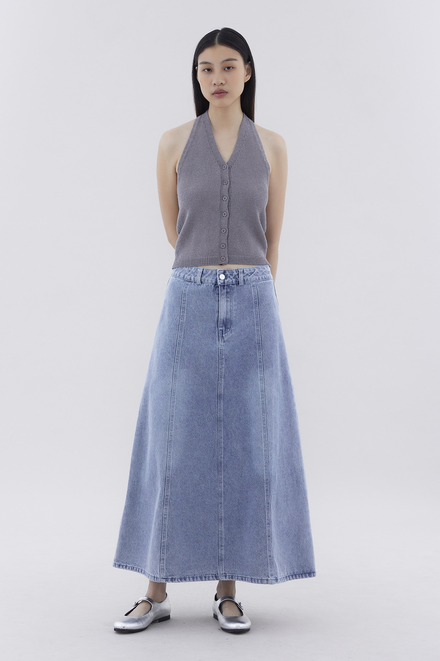 Hayleigh Mid-Rise Denim Flare Skirt