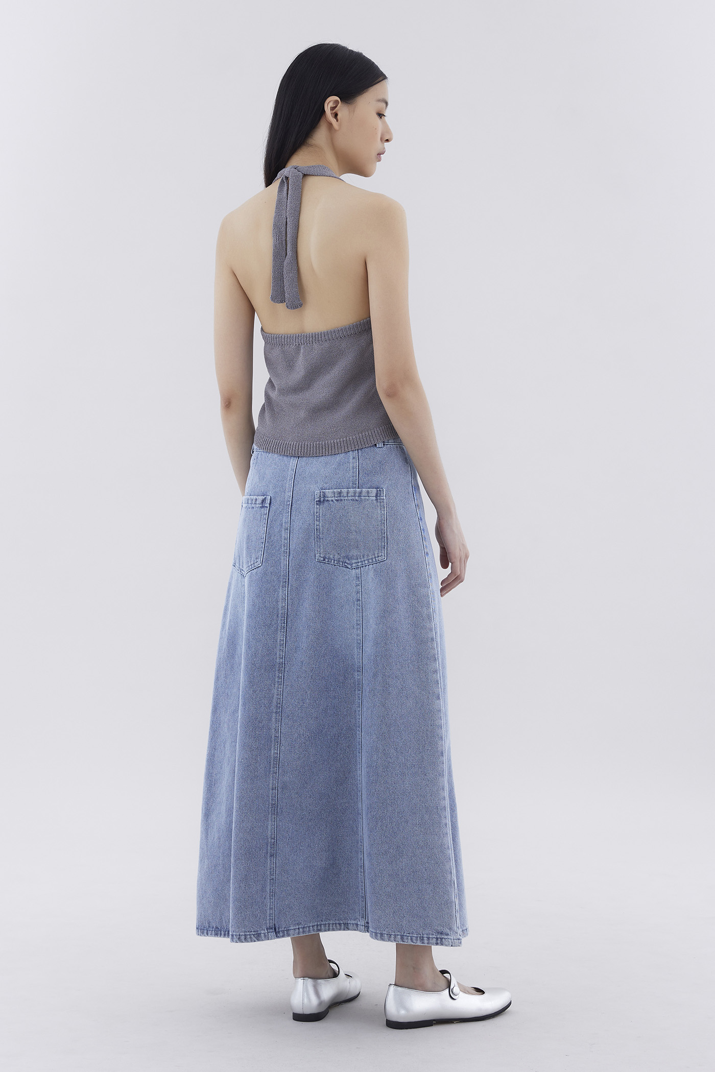 Hayleigh Mid-Rise Denim Flare Skirt