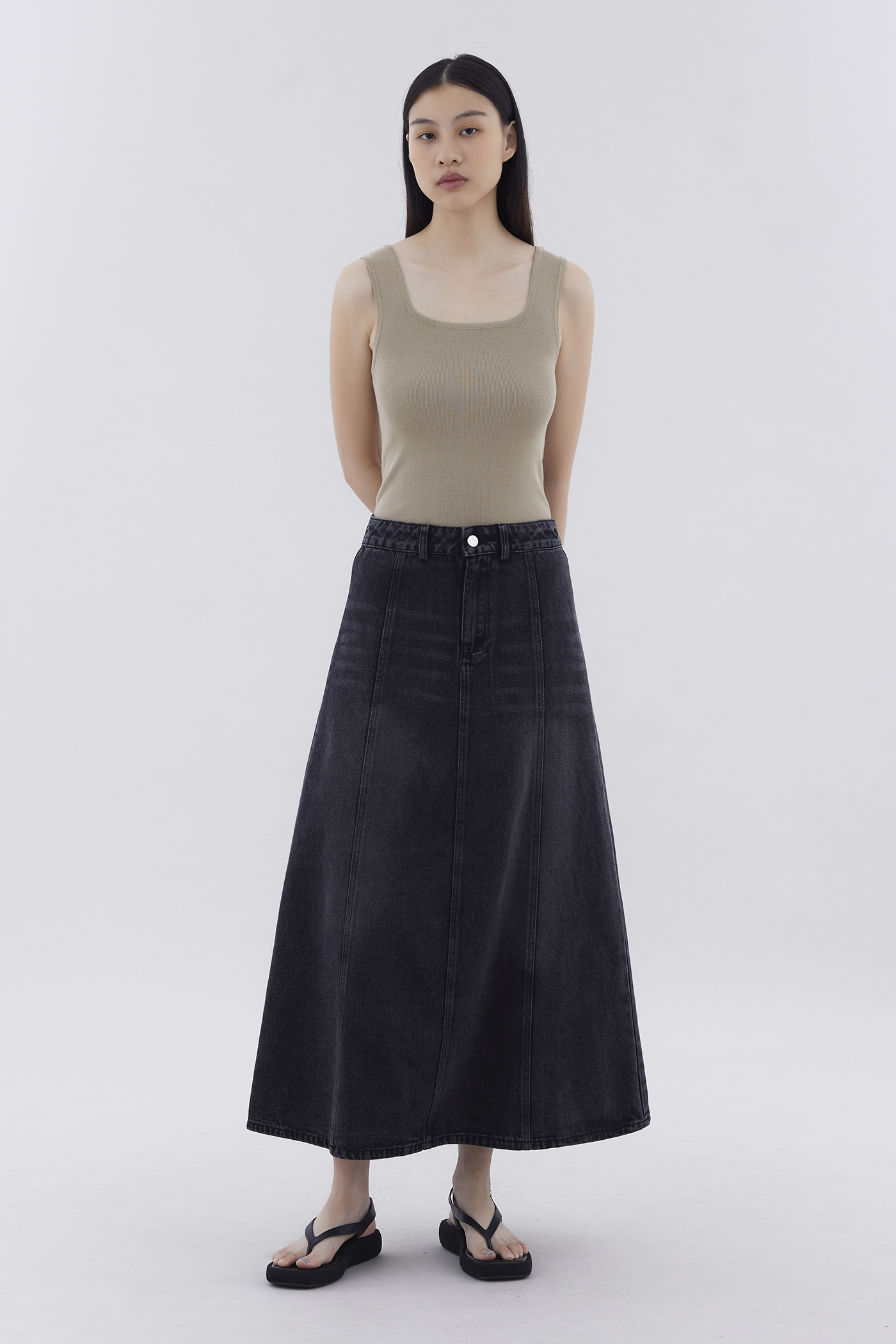 Hayleigh Mid-Rise Denim Flare Skirt