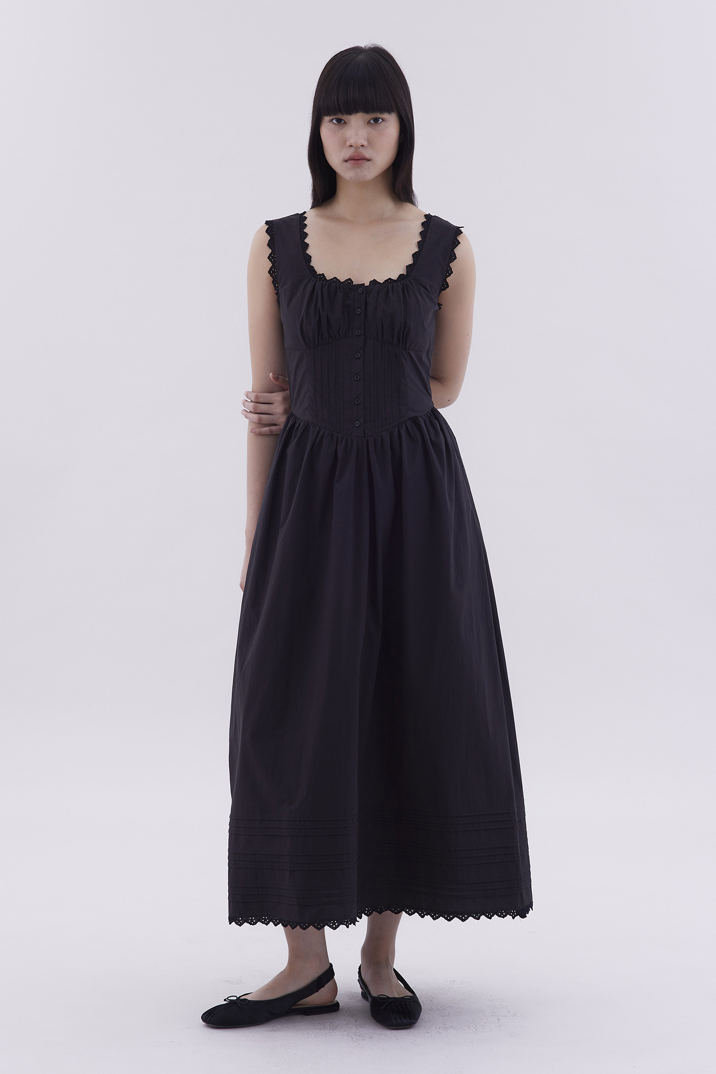 Berley Lace-Trim Pin Tuck Dress