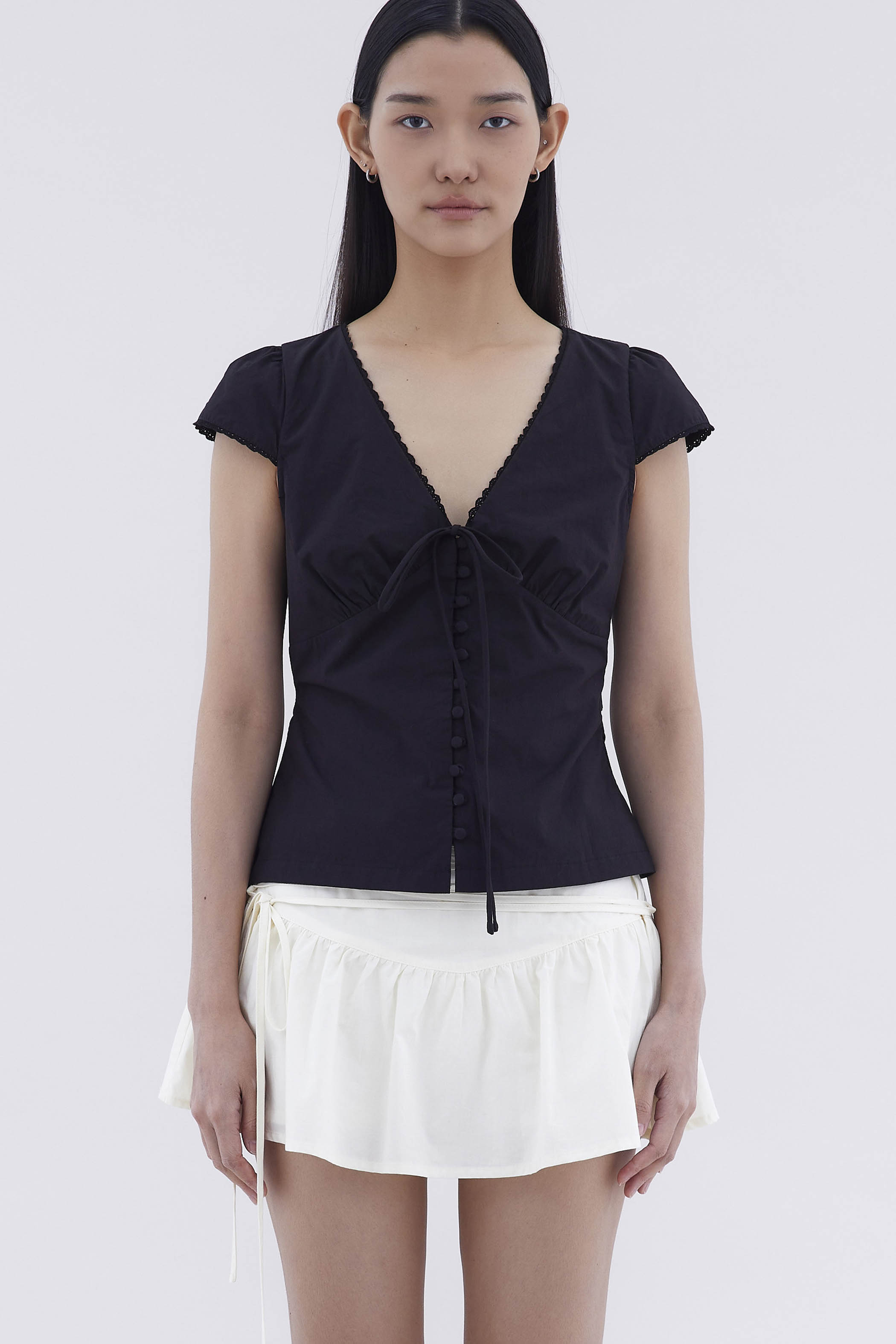 Mariette Lace Trim Fitted Blouse
