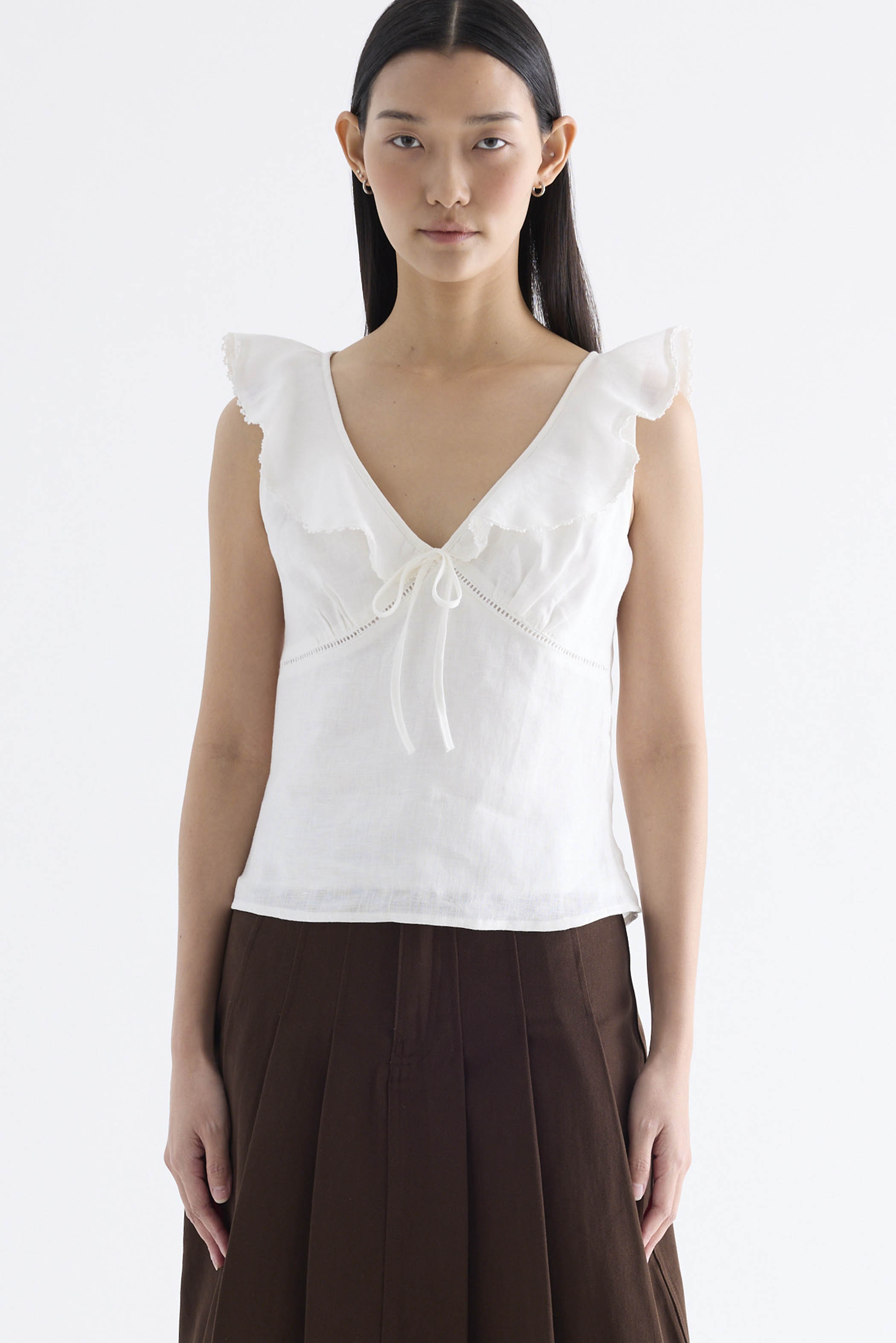 Quincy Ruffle-Collar Bustier Top